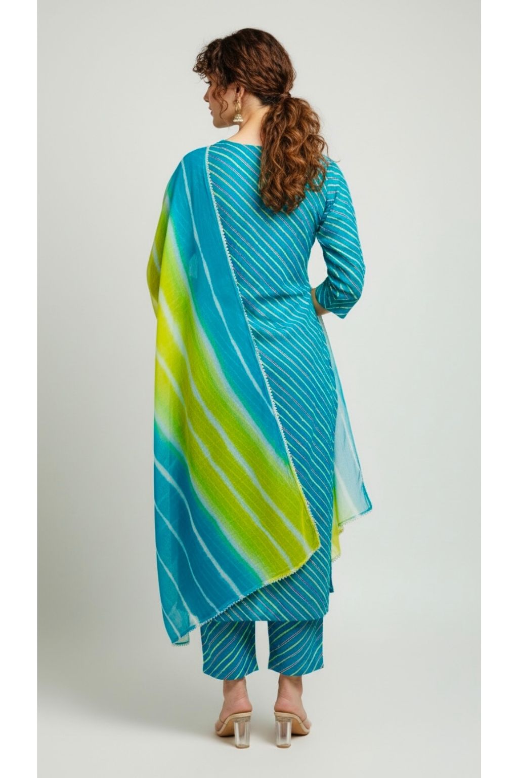 Teal & Lime 3-Piece Cotton Suit