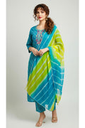 Teal & Lime 3-Piece Cotton Suit