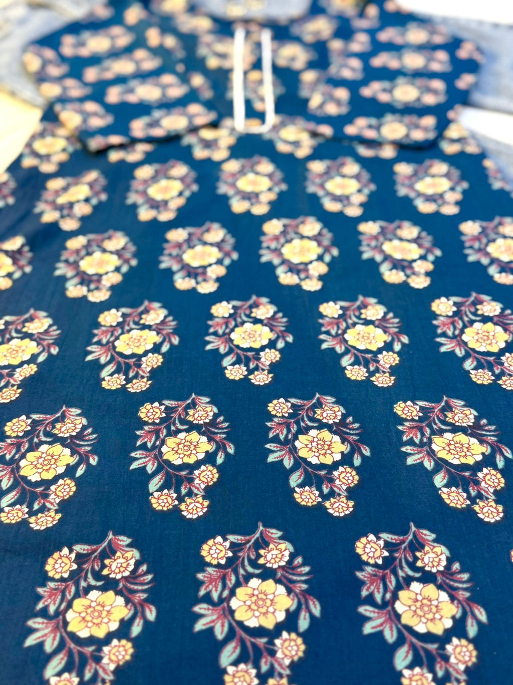 Blue Floral Printed Single Cotton Kurti