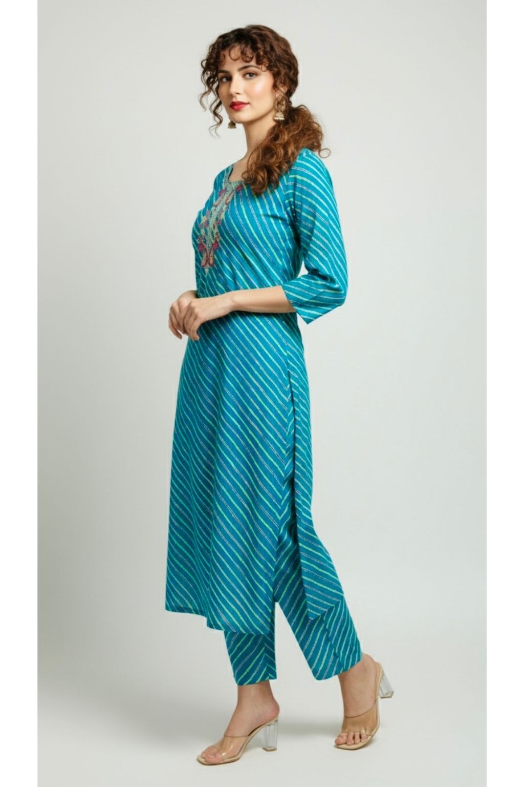 Teal & Lime 3-Piece Cotton Suit