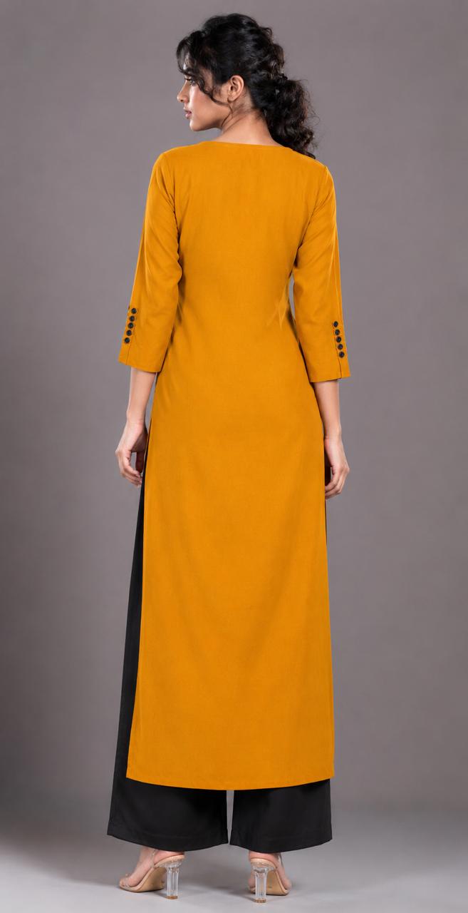 Mustard Yellow Long Single Straight Kurti