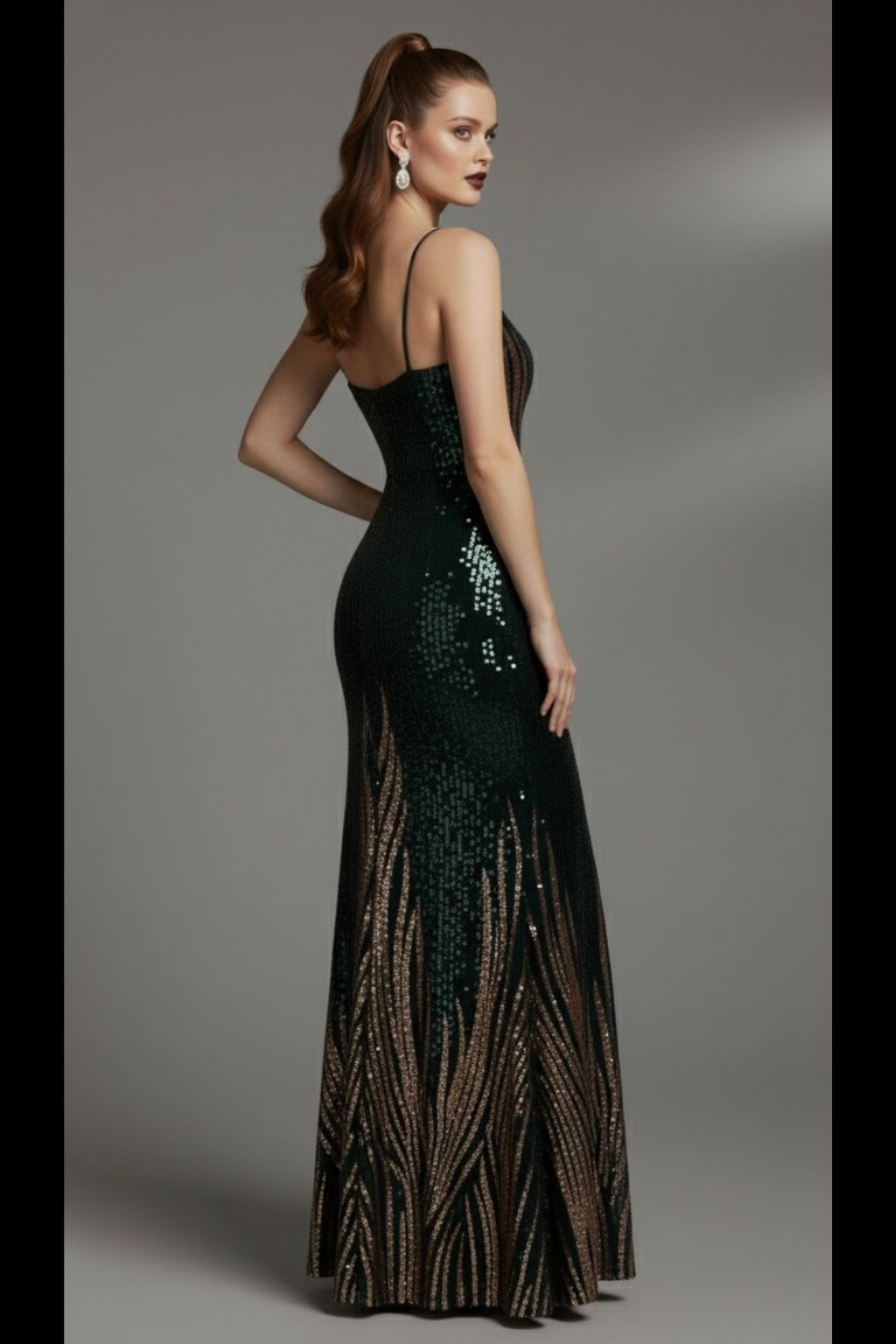 Green & Gold Embellished Party Gown