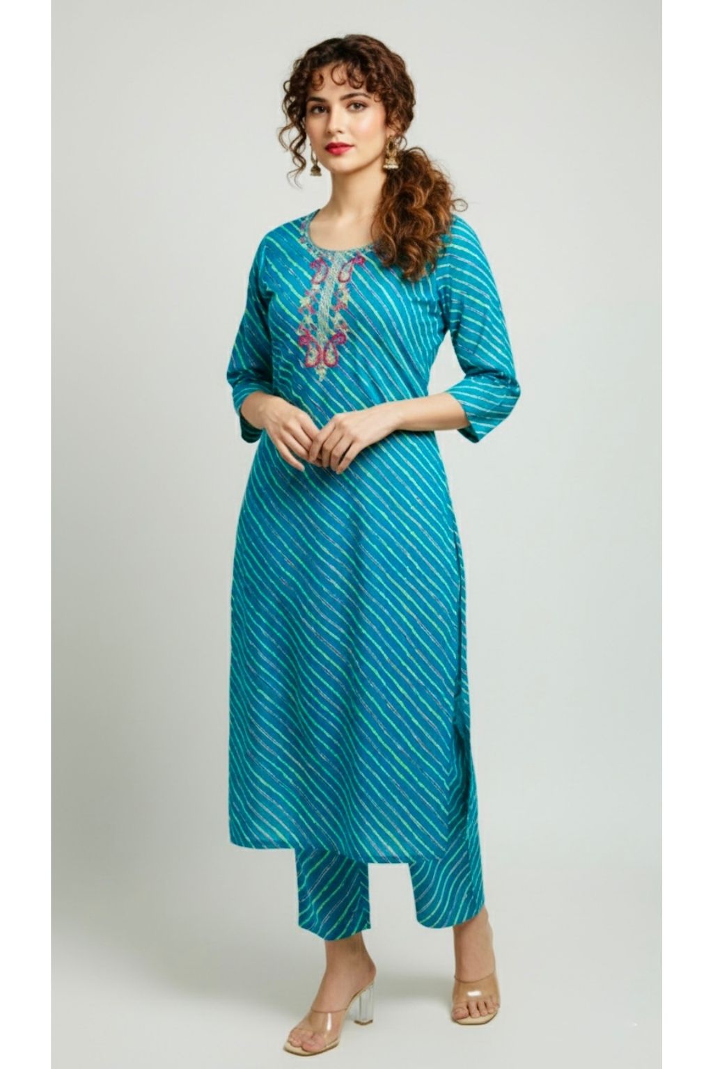 Teal & Lime 3-Piece Cotton Suit