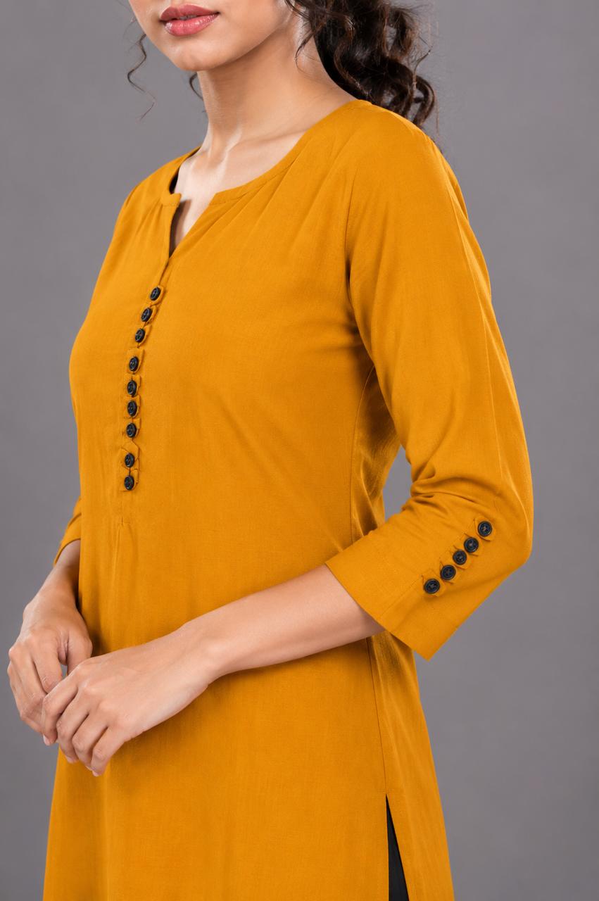 Mustard Yellow Long Single Straight Kurti