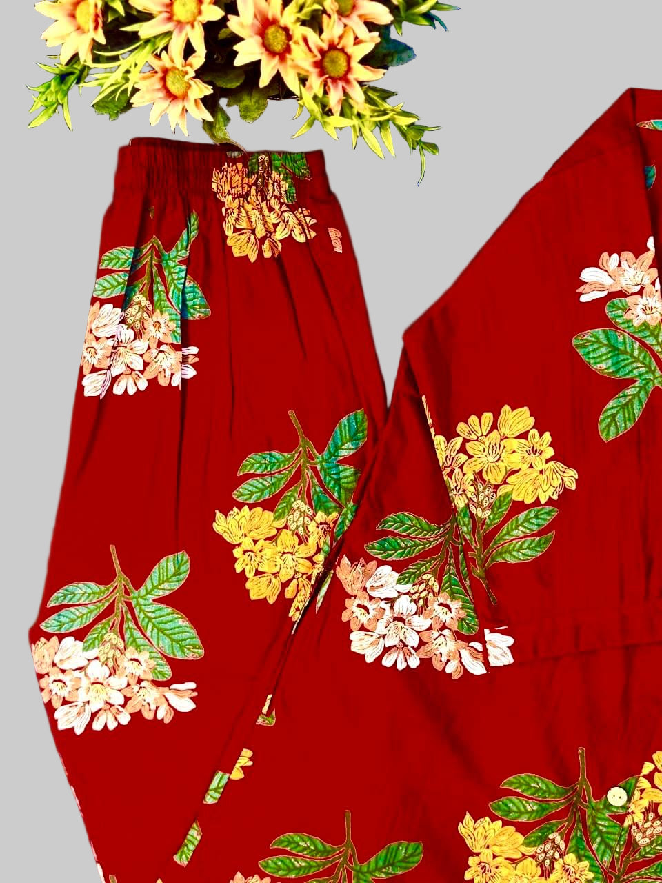 Crimson Blossom Cotton Co-ord Set