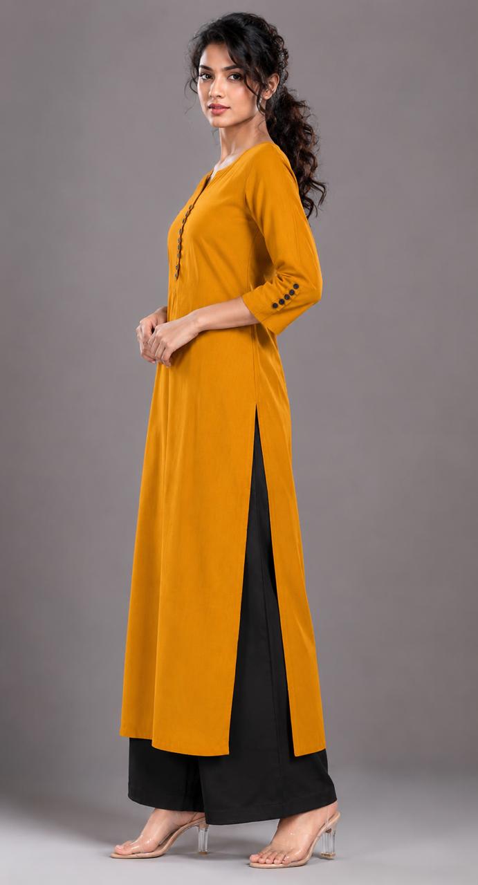 Mustard Yellow Long Single Straight Kurti