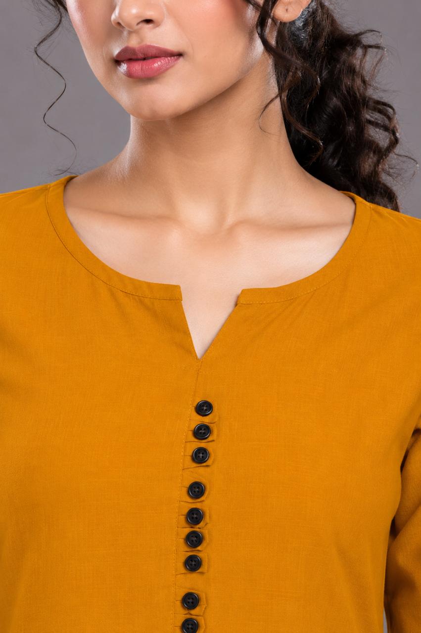 Mustard Yellow Long Single Straight Kurti
