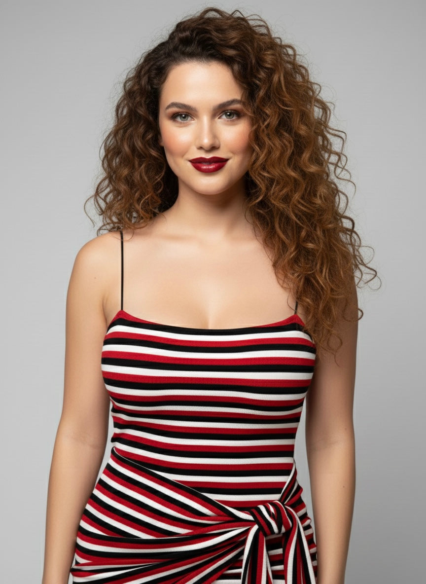 Striped Side Tie Bodycon Mini Dress