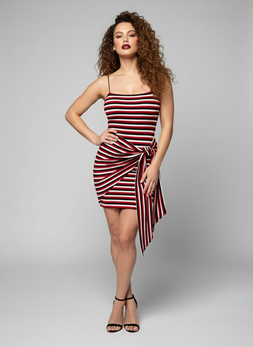 Striped Side Tie Bodycon Mini Dress