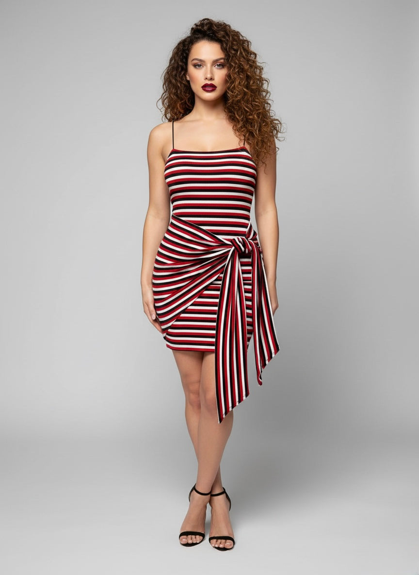 Striped Side Tie Bodycon Mini Dress