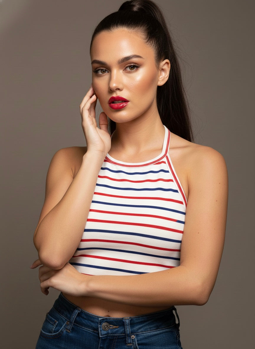 Striped Halter Crop Top