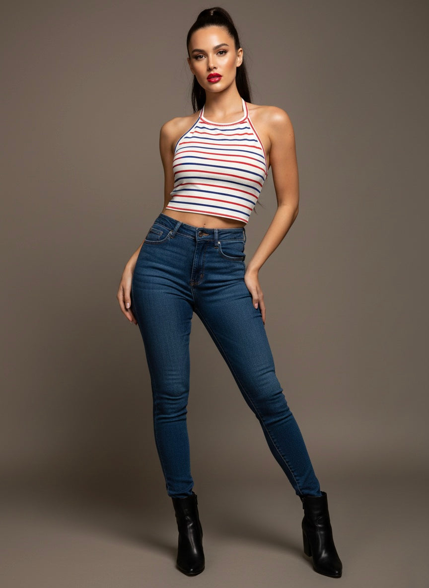 Striped Halter Crop Top