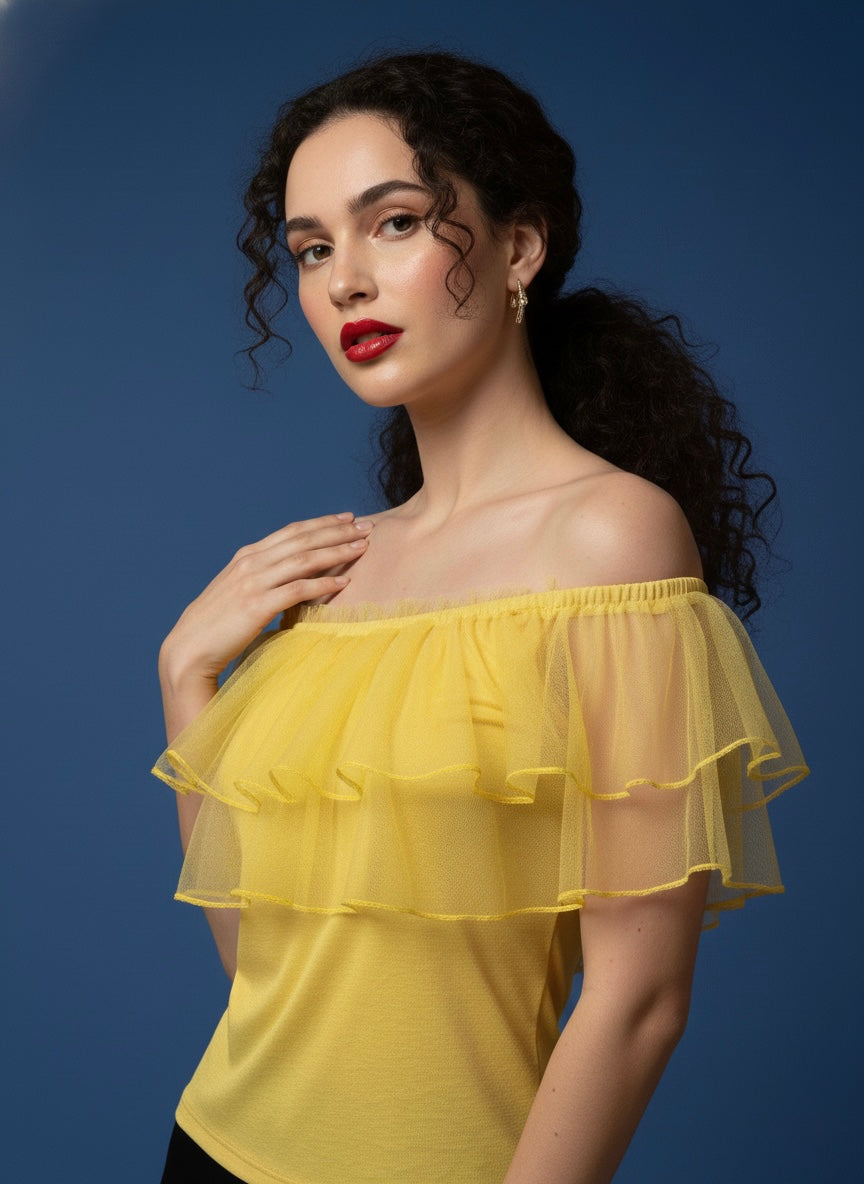 Yellow Off-Shoulder Ruffle Top