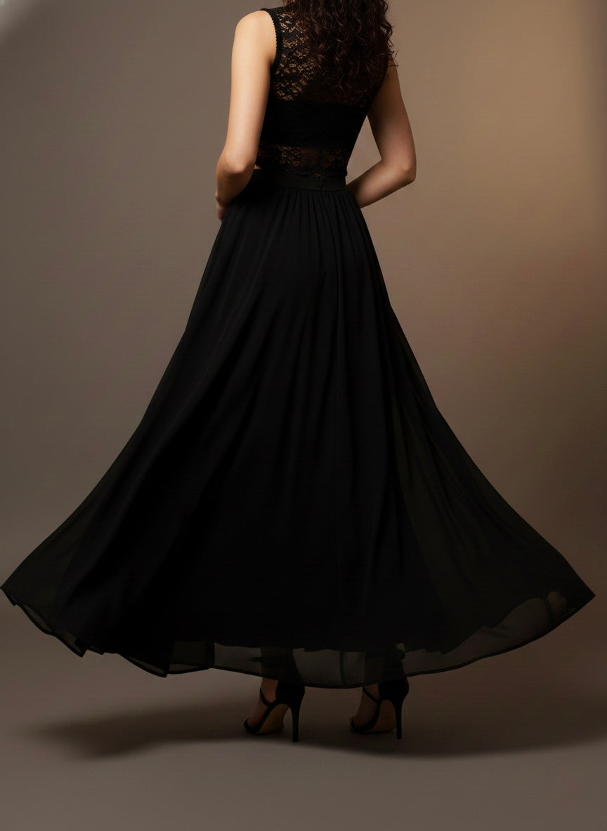Black Flared Maxi Skirt