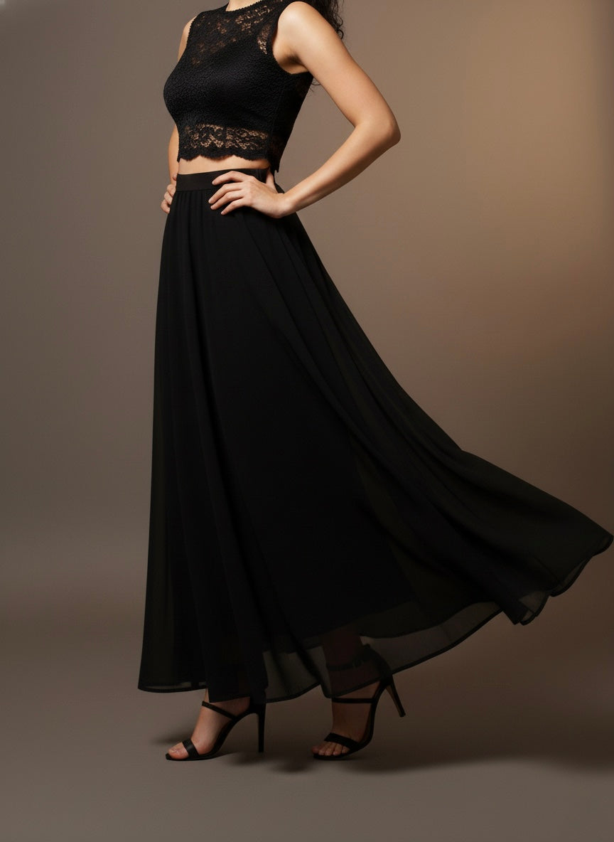 Black Flared Maxi Skirt