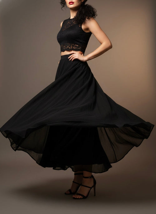 Black Flared Maxi Skirt