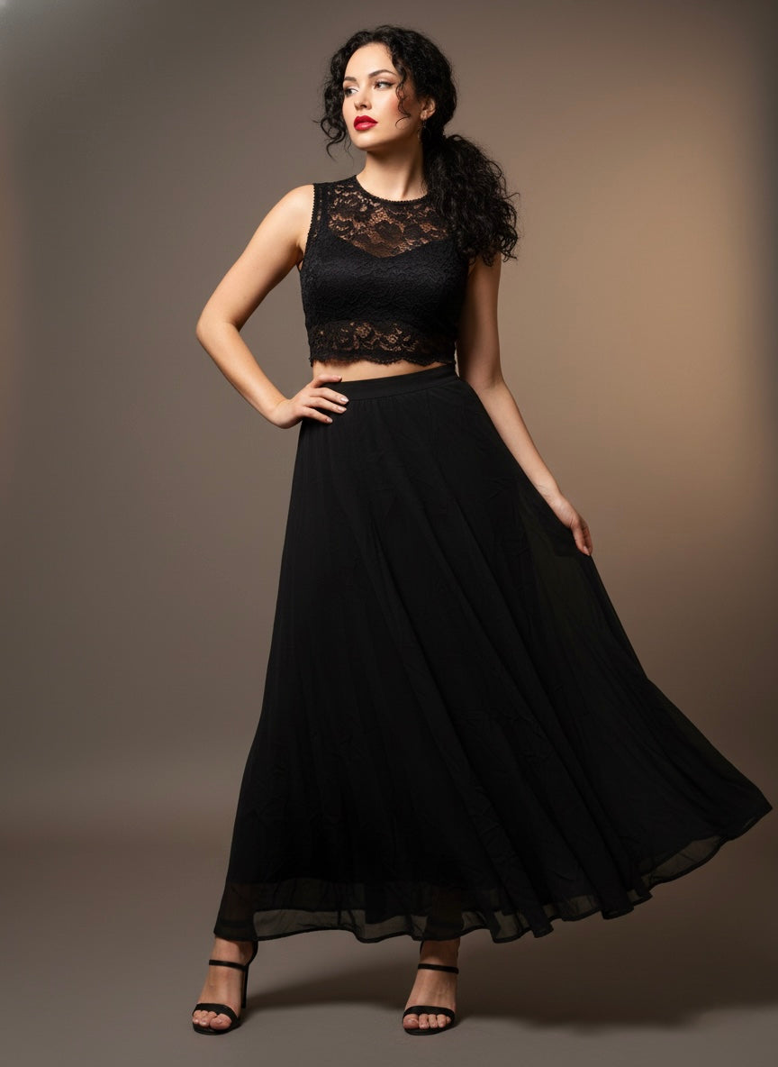 Black Flared Maxi Skirt