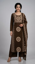 Chocolate Brown Printed Suit Set