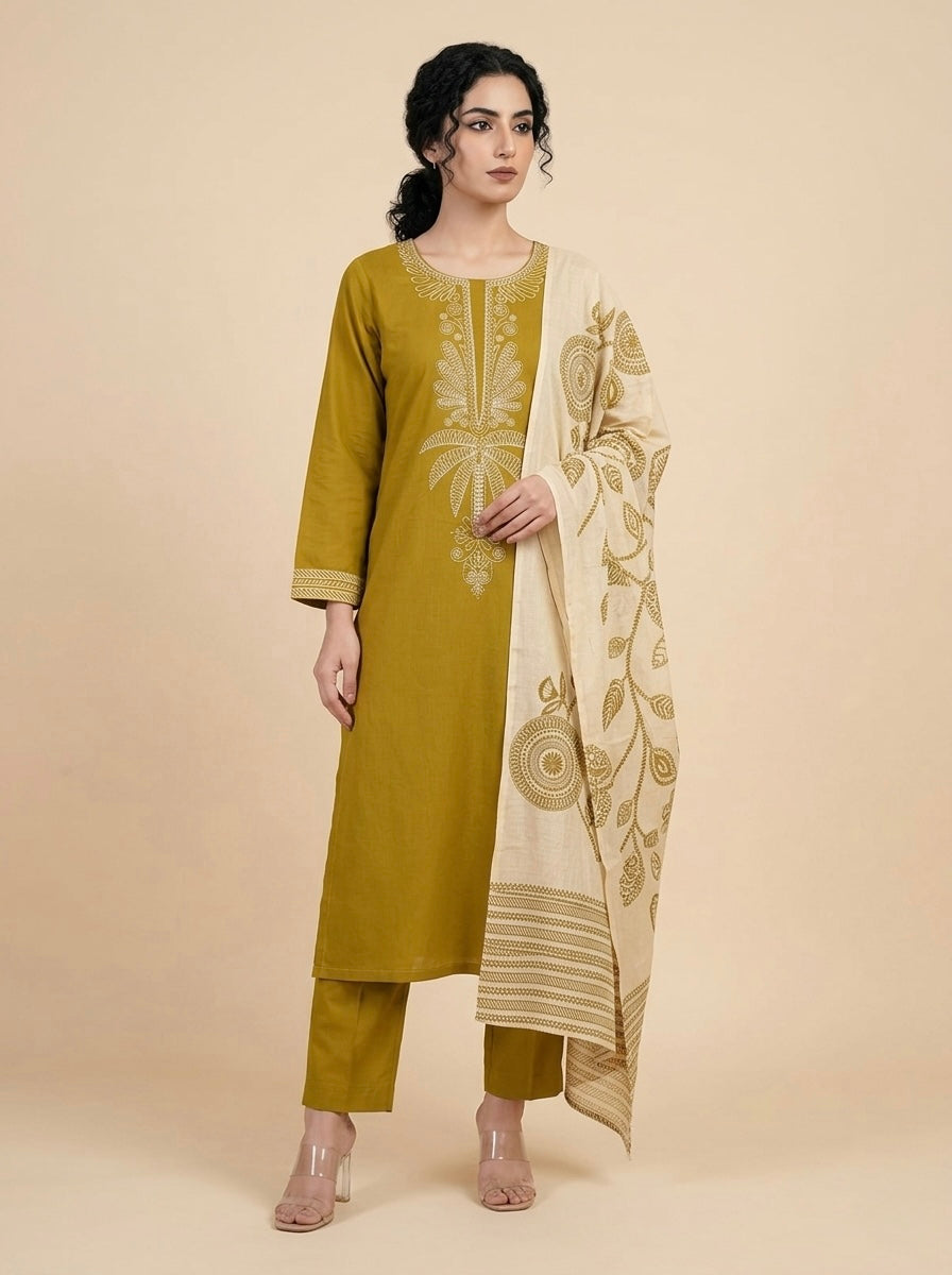 Mustard Yellow Heritage Embroidered Suit Set