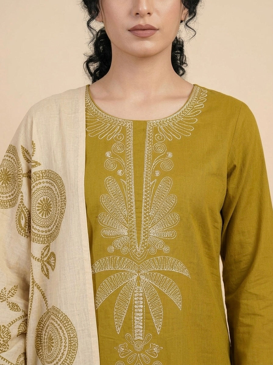 Mustard Yellow Heritage Embroidered Suit Set