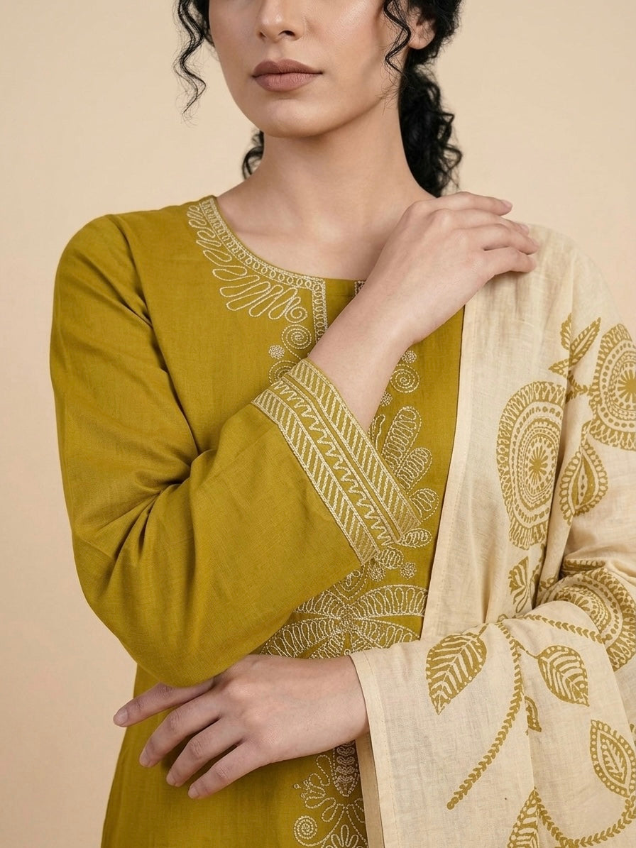 Mustard Yellow Heritage Embroidered Suit Set