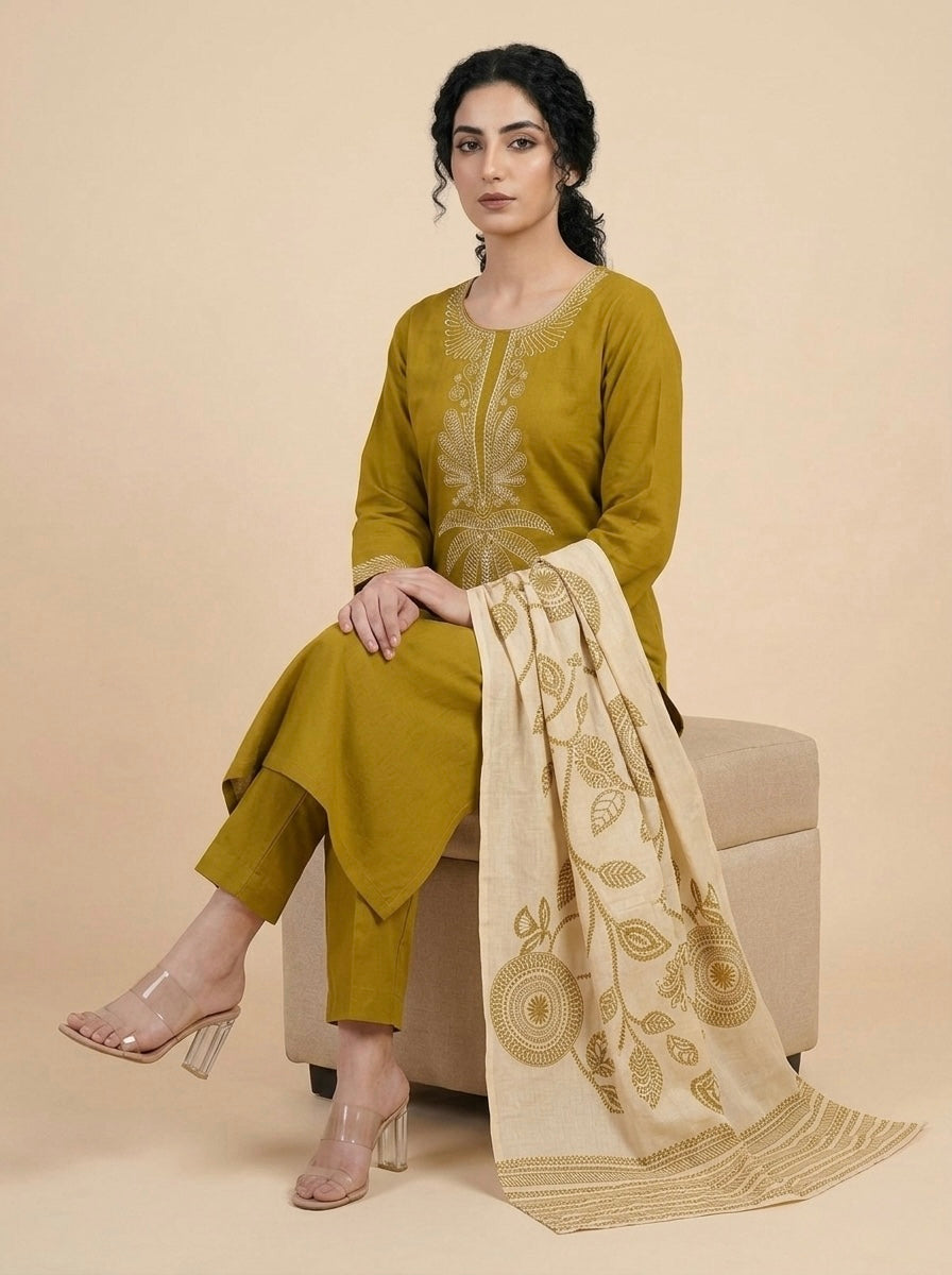 Mustard Yellow Heritage Embroidered Suit Set