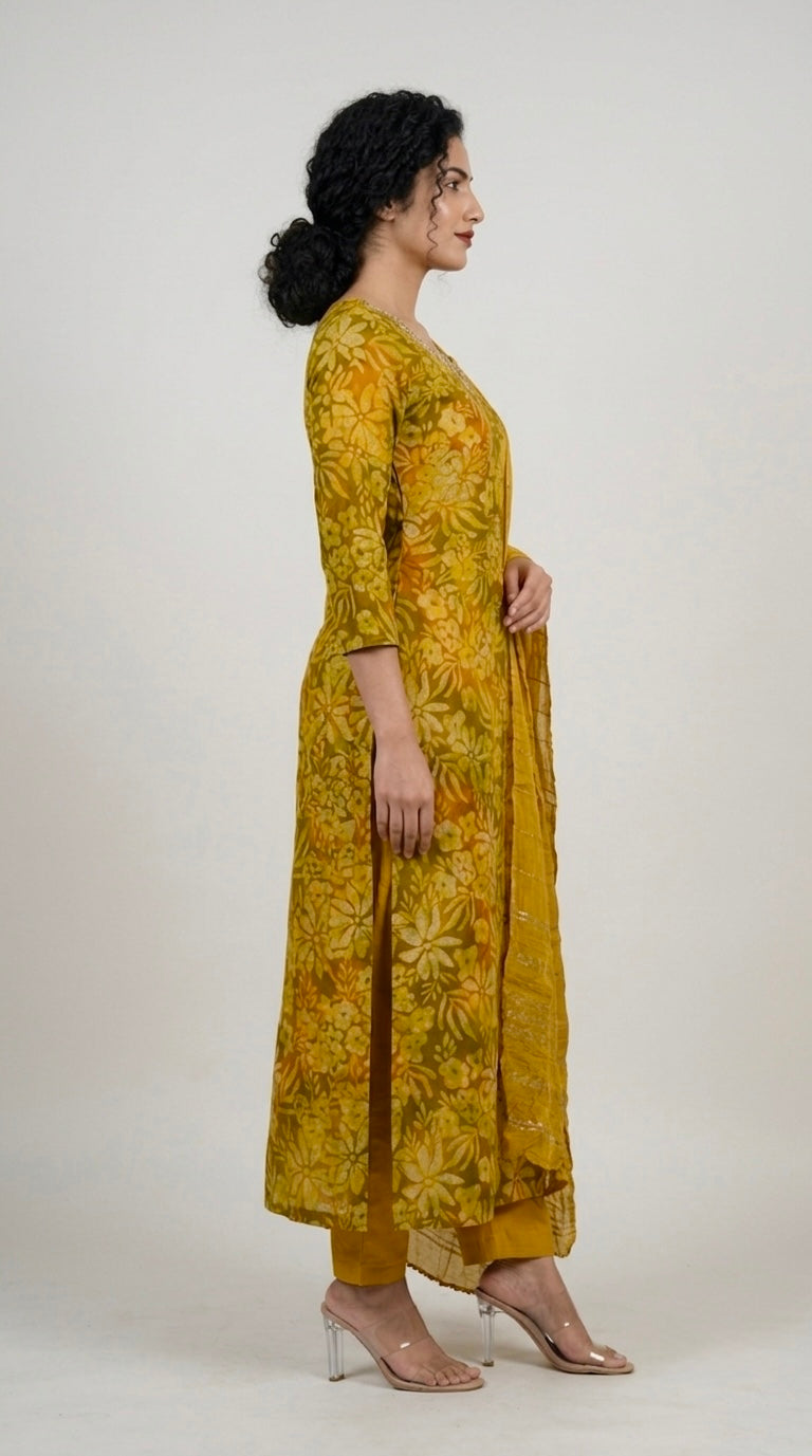 Mustard Yellow Floral Printed Suit Set