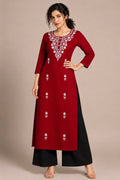 Deep Maroon Embroidered Straight Kurti