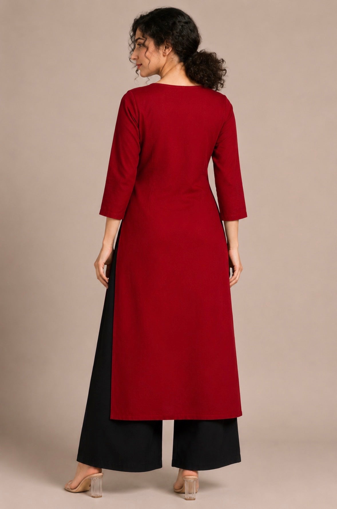 Deep Maroon Embroidered Straight Kurti