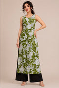 Olive Green Printed Single Straight Kurti