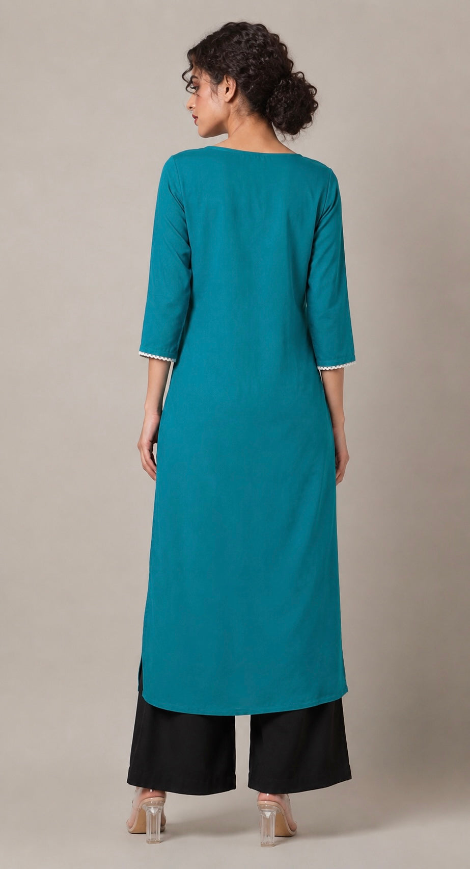 Teal Blue Chikankari Single Straight Kurti.