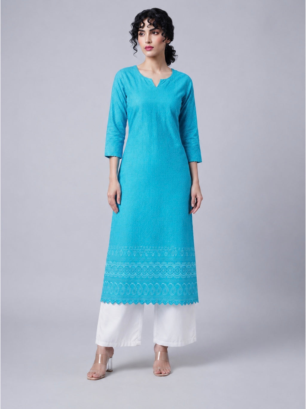 Turquoise Blue Straight Kurti.