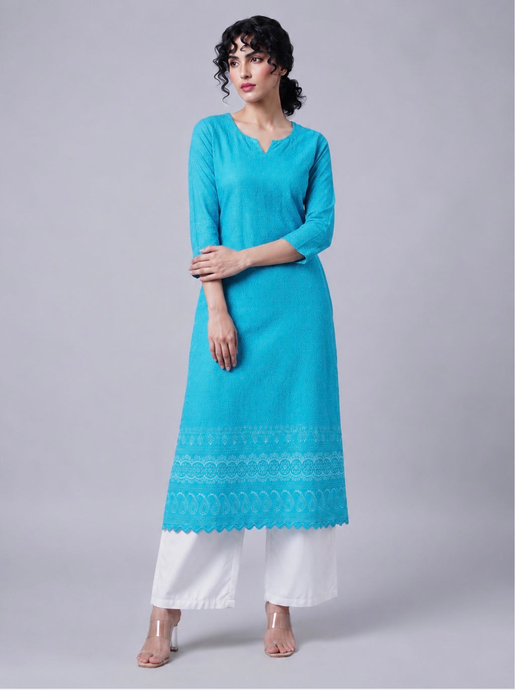 Turquoise Blue Straight Kurti.