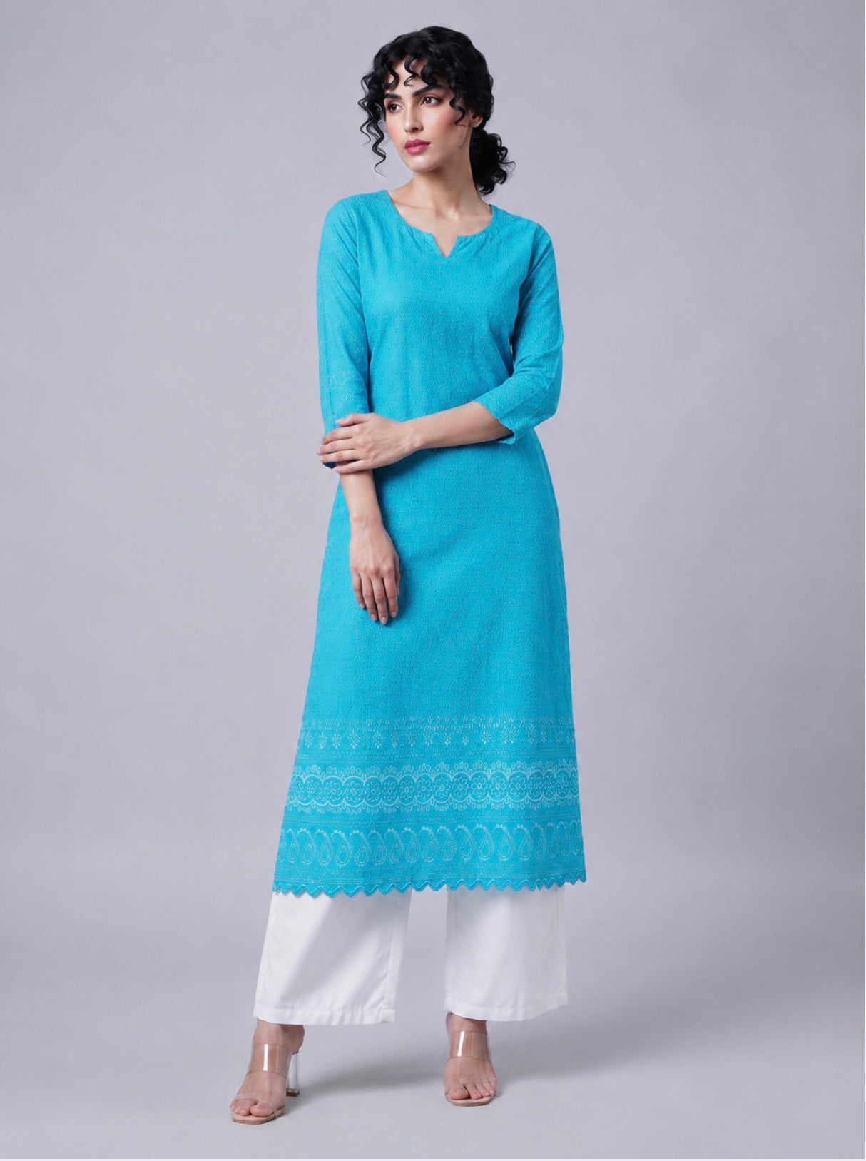 Turquoise Blue Straight Kurti.