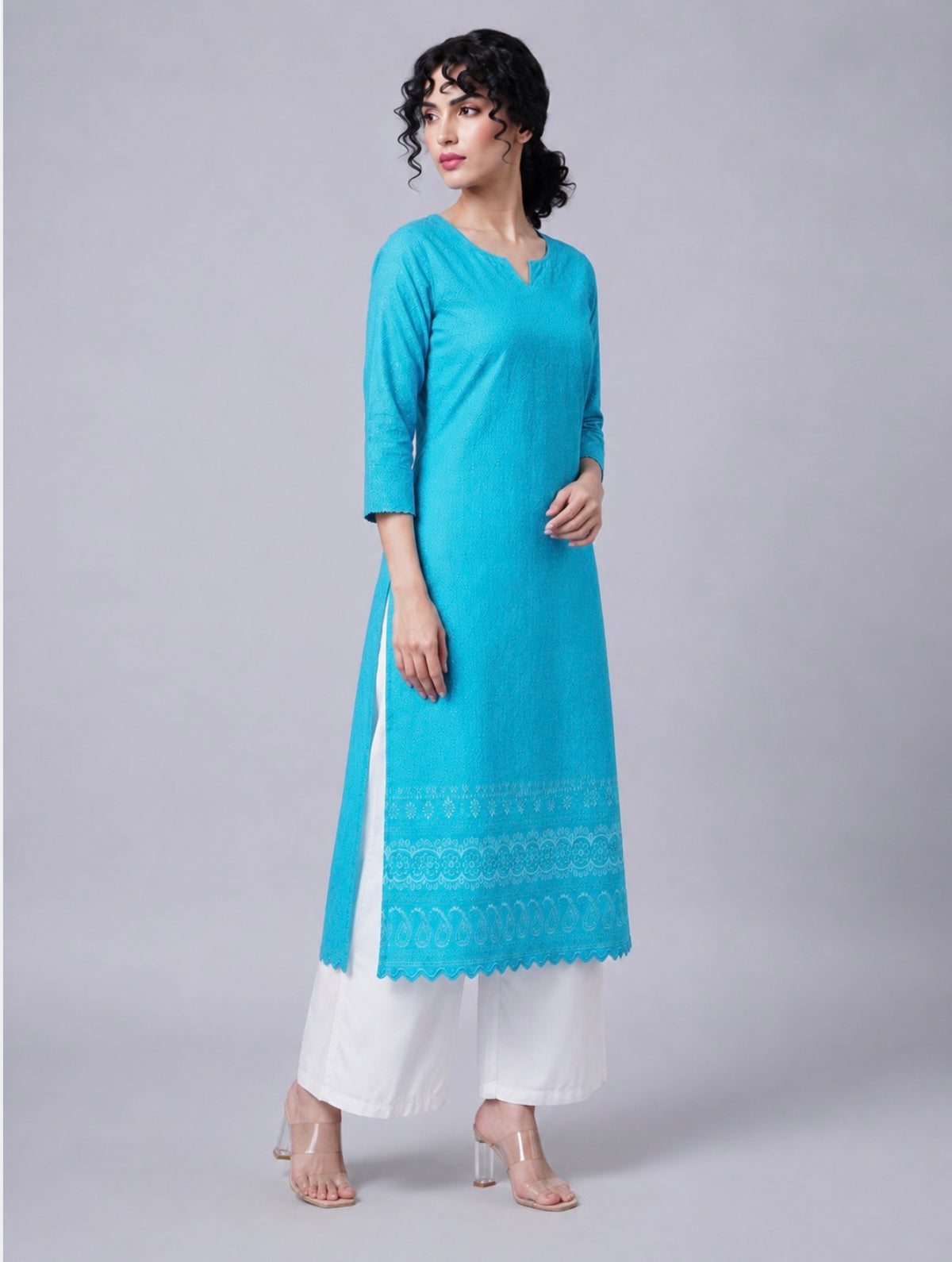 Turquoise Blue Straight Kurti.