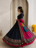 Black Crepe Silk Anarkali Suit with Multicoloured Printed Dupatta