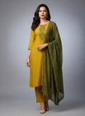 Olive Mustard Cotton Silk Kadai Work Suit Set