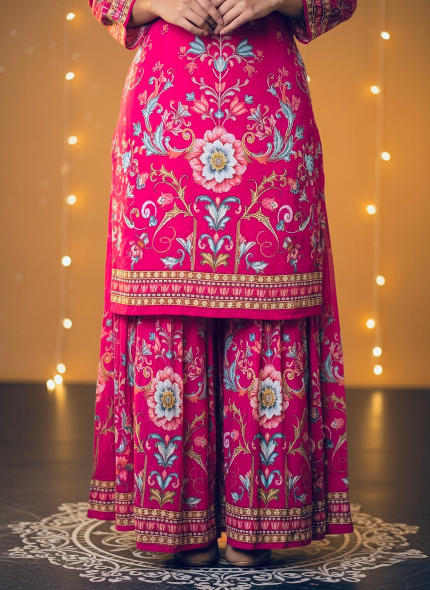 Vibrant Pink Crepe Silk Sharara with Dupatta