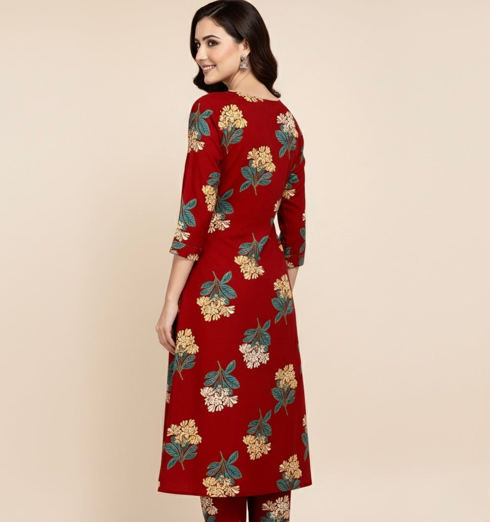 Crimson Blossom Cotton Co-ord Set