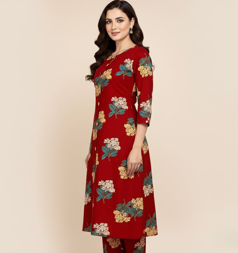 Crimson Blossom Cotton Co-ord Set