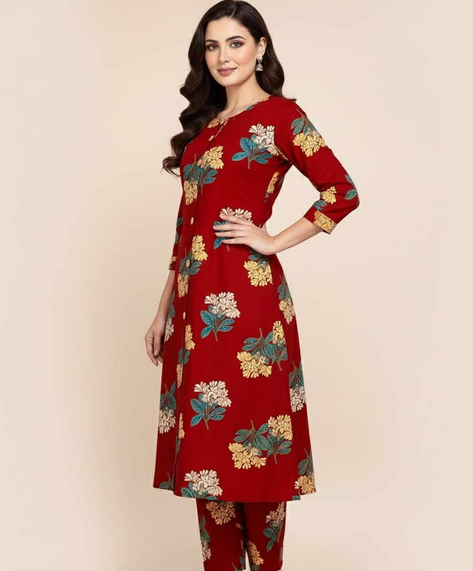 Crimson Blossom Cotton Co-ord Set