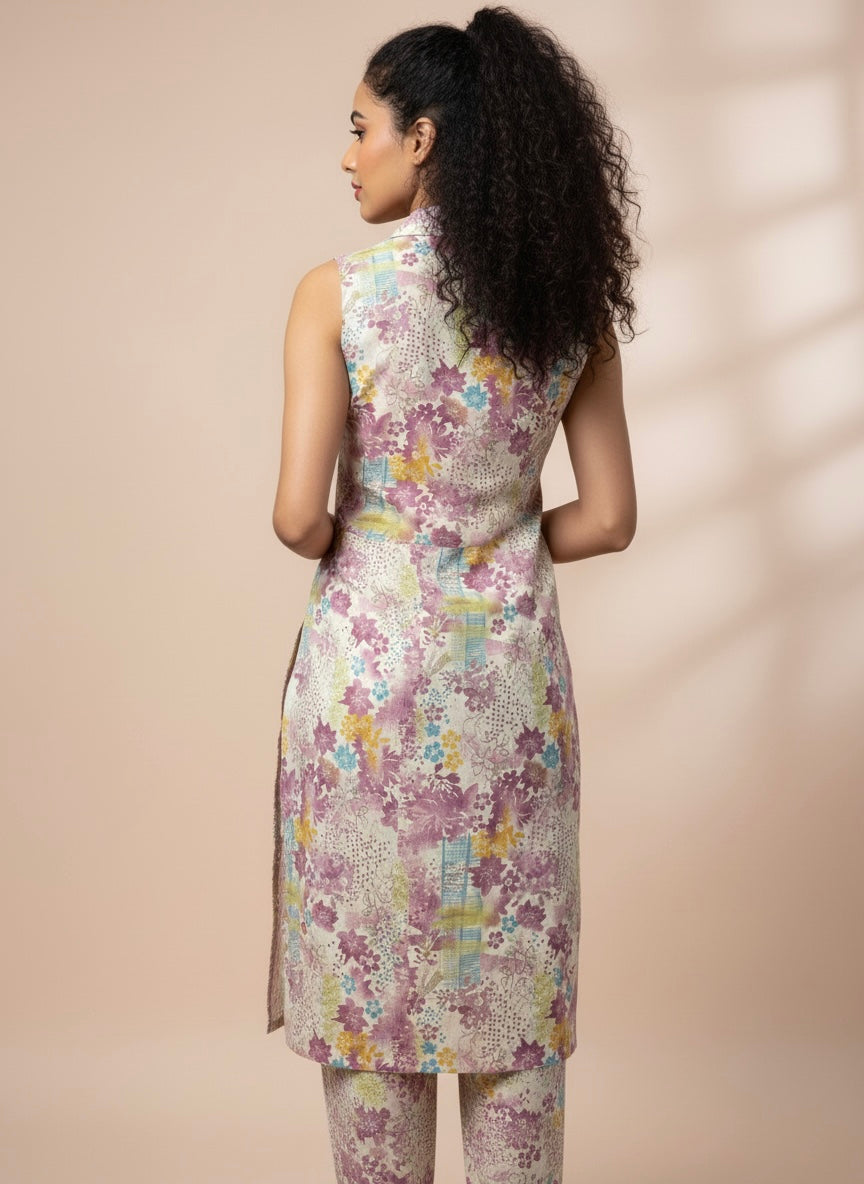 Soft Pastel Floral Cotton Silk 2-Piece Ensemble
