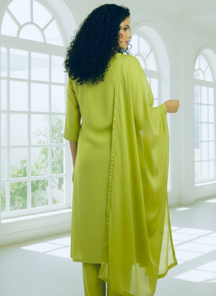 Lemon Shine Hand-Embroidered Chinon Suit
