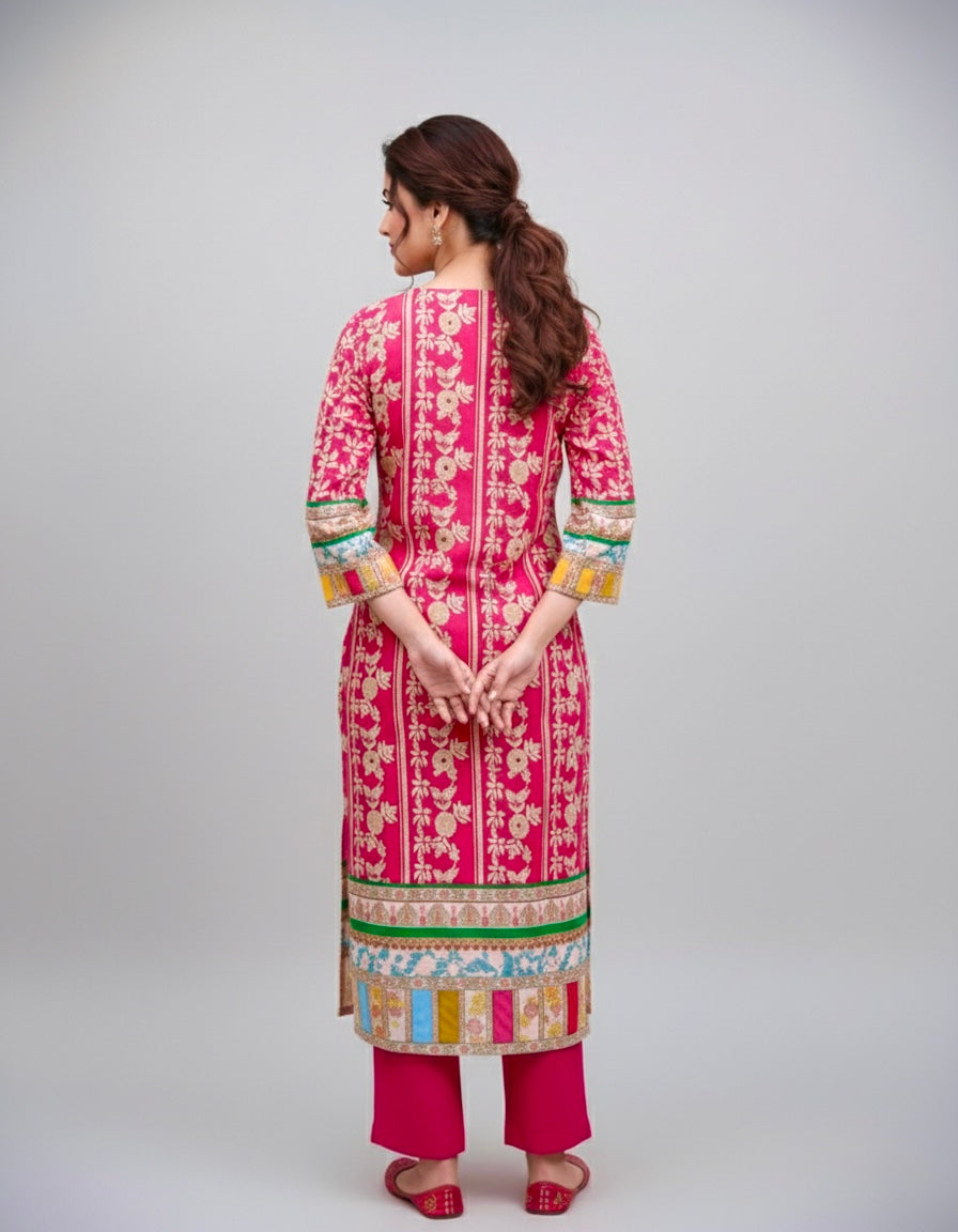 Vibrant Bloom Designer Crepe Suit