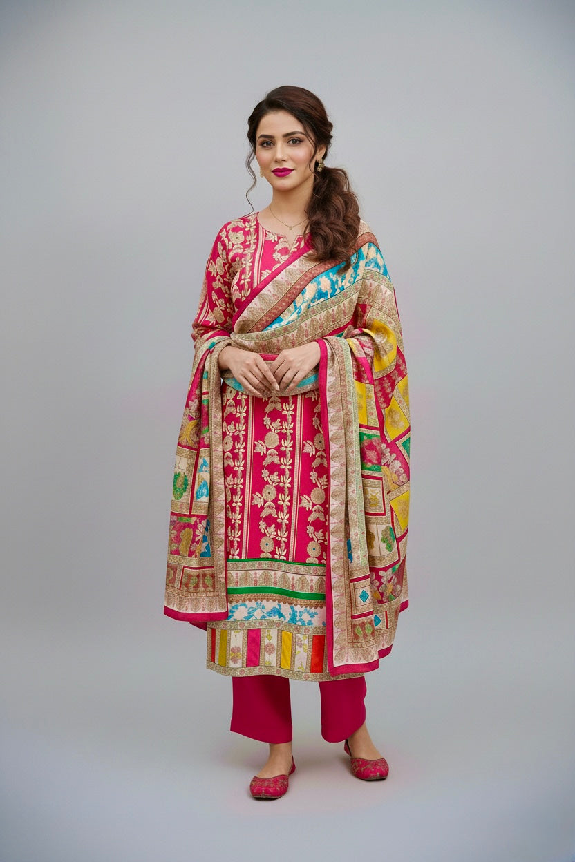 Vibrant Bloom Designer Crepe Suit