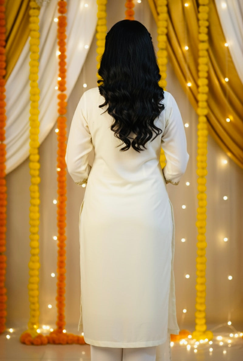 Golden Glow Chinon Suit with Intricate Hand Stone Work