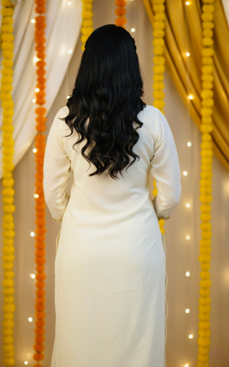 Golden Glow Chinon Suit with Intricate Hand Stone Work