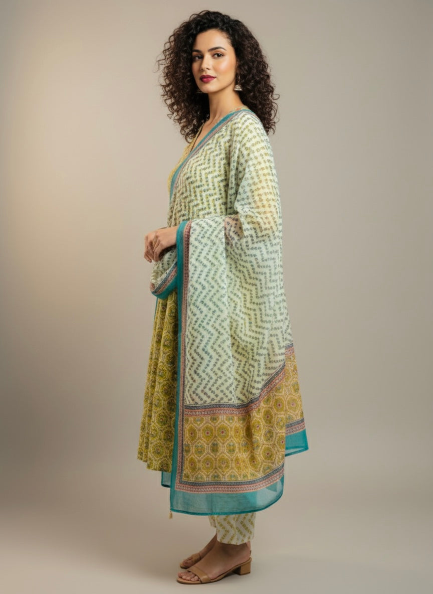Light Lime Printed Cotton Suit