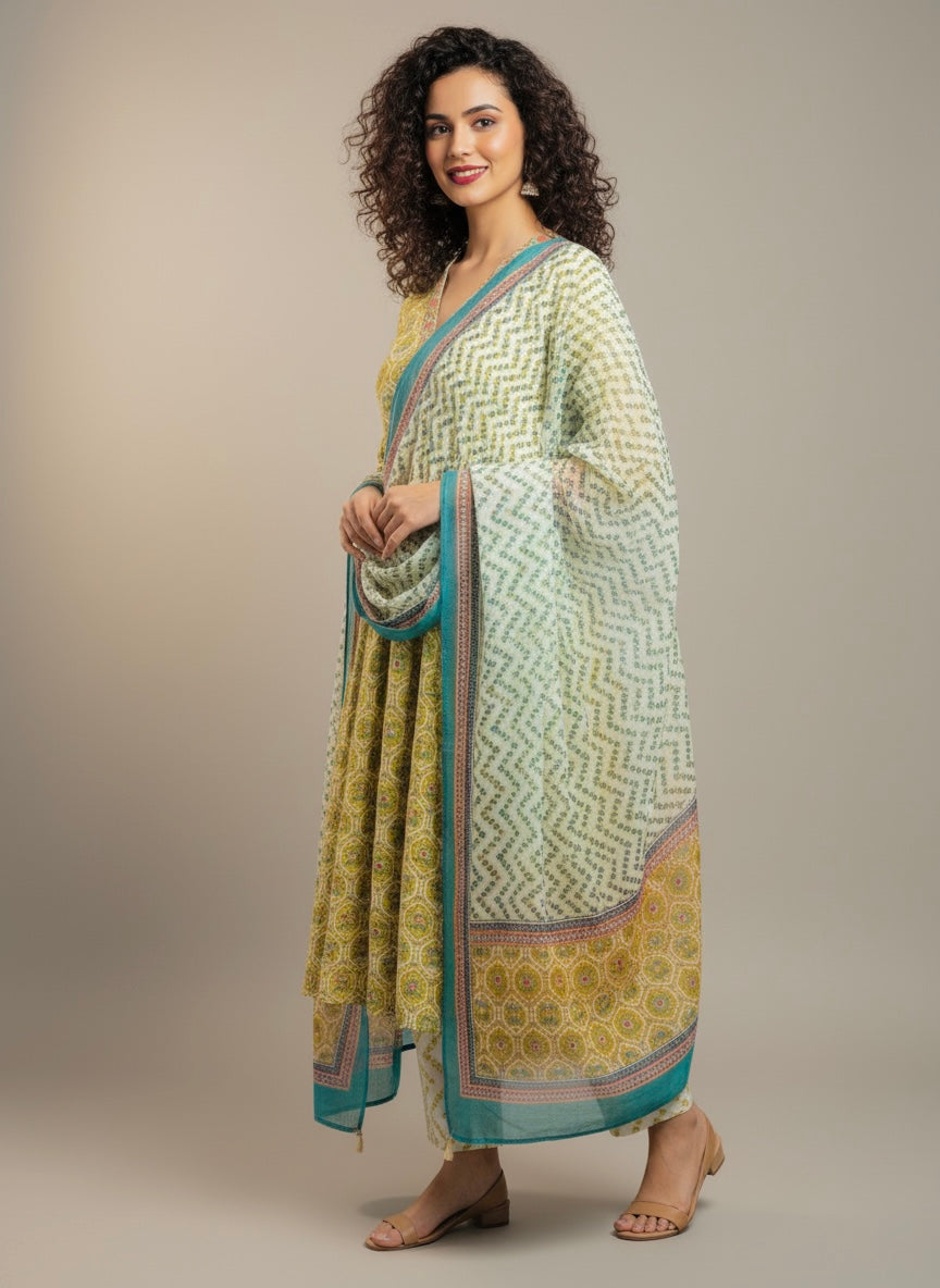 Light Lime Printed Cotton Suit