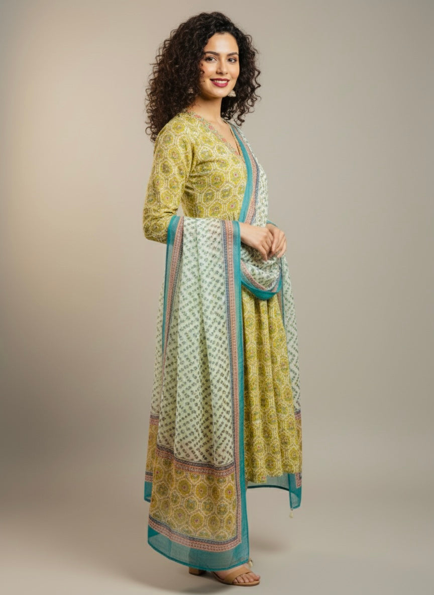 Light Lime Printed Cotton Suit
